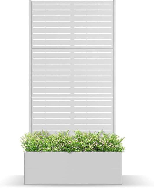 Metal Planter Box with Trellis, Planter Box with Privacy Screen, Privacy Trellis Outdoor for Climbing Plants with Drainage Holes, Raised Garden Bed for Vegetables