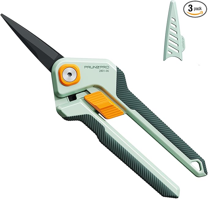 PrunePro Garden Scissors Pruning Shears Sharp Stainless Steel Non-Stick Teflon Coating Blade for Precise Cuts Garden Snip Bonsai Clippers for Plants Rose Flower 3 Pack