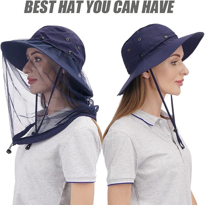 USHAKE Head Net Hat, Safari Hat Sun Hat Bucket Hat with Hidden Net Mesh