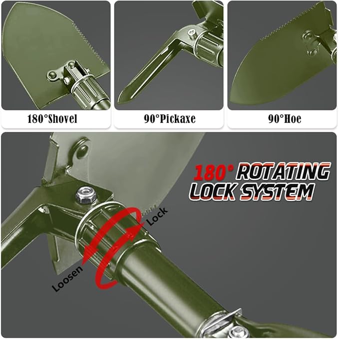 Digging Shovel - 24'' Lightweight Folding Shovel High Carbon Steel Portable Digging Trowels for Outdoor Camping Backpacking Hiking Car EmergencHome Garden (Olive)