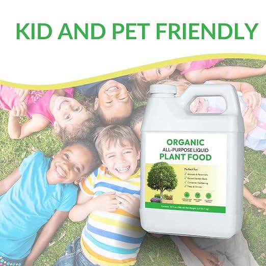 Organic All-Purpose Liquid Plant Food - Use on All Outdoor Plants: Flower Beds, Vegetable Gardens, Container Gardening | Concentrated Liquid Fertilizer Alternative (32oz, 2 Pack, Mixes to 64 Gallons)