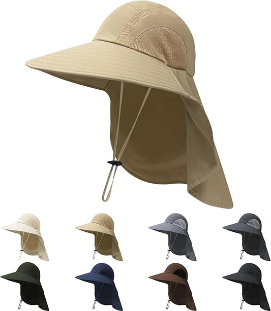 NPQQUAN Sun Hats for Men Women with Neck Flap UPF 50+ UV Protection Wide Brim Bucket Hat Safari Hiking Fishing Hats