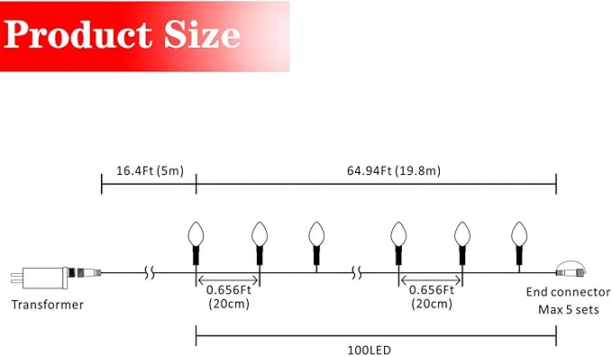 AWQ 100LED 81 FT C9 Christmas String Lights Plug in Fairy Twinkle String Lights 8 Modes Timer Function Waterproof Extendable for Indoor Outdoor Wedding Party Christmas Decoration (100, White)