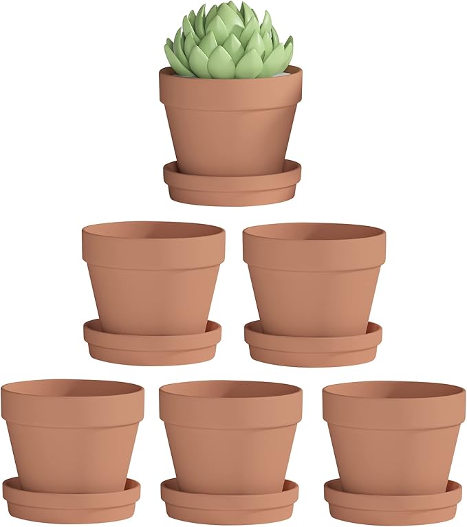 Fcacti 6 Pack Terra Cotta Pots with Saucer, 4.5 Inch Clay Planters for Indoor/Outdoor Plants, Drainage Hole, Succulent, Cactus, Flower Pots