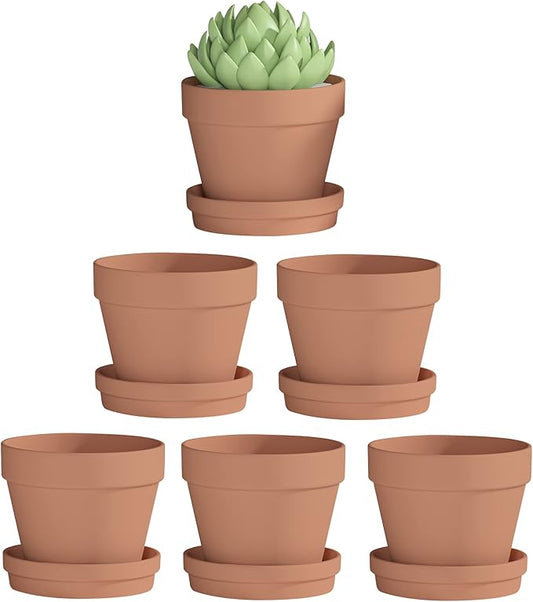 Fcacti 6 Pack Terra Cotta Pots with Saucer, 4.5 Inch Clay Planters for Indoor/Outdoor Plants, Drainage Hole, Succulent, Cactus, Flower Pots