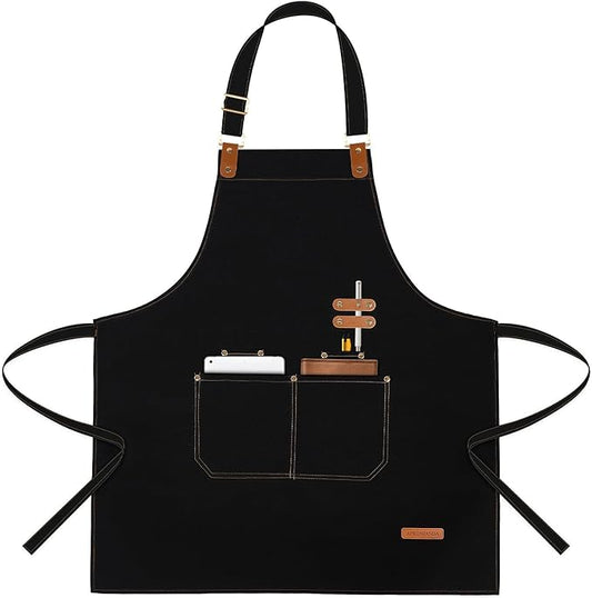 Chef Apron for Men Women with Pockets Adjustable Strap, Water Repellent Apron for Cooking, Baking