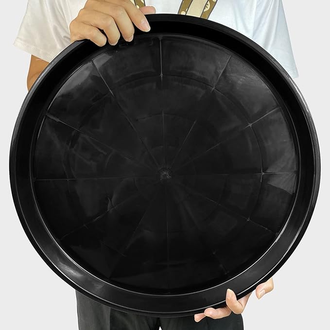 Plant Saucer, 5 Pack - 20 Inch Heavy Duty Plastic Tray for Pots, Drainage Hole, Large Drip Tray for Indoors, Waterproof, Easy to Clean, Reusable, Round, Black