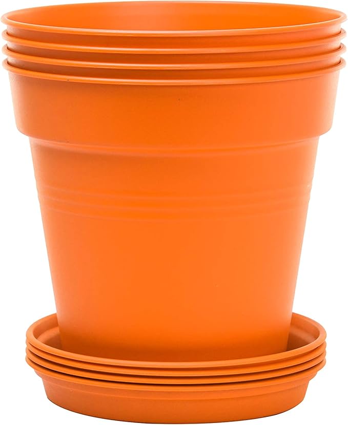 Mintra Home Garden Pots 4pk - Flowers, Herbs, Plants, Indoor, Outdoor, Colorful, Wholesale, Bulk (Orange, 11cm Diameter (4.3in))