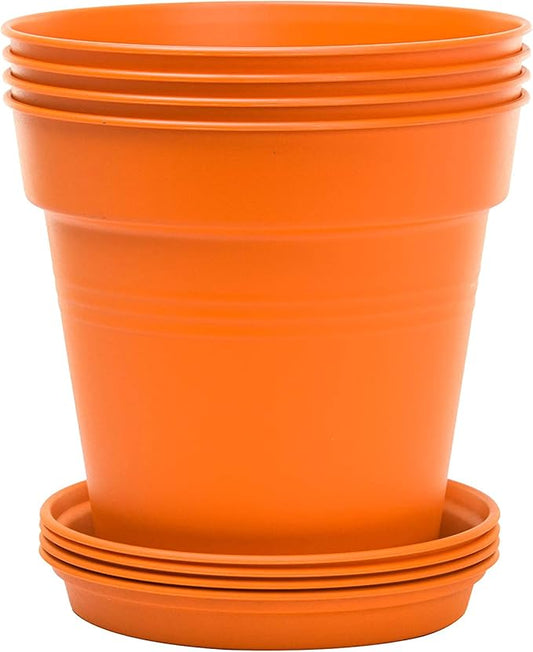 Mintra Home Garden Pots 4pk - Flowers, Herbs, Plants, Indoor, Outdoor, Colorful, Wholesale, Bulk (Orange, 13cm Diameter (5in))