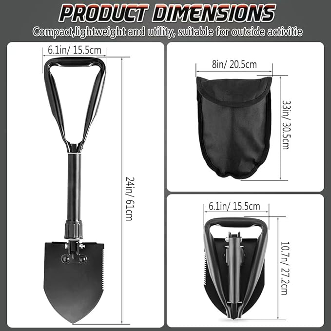 Digging Shovel - 24'' Lightweight Folding Shovel High Carbon Steel Portable Digging Trowels for Outdoor Camping Backpacking Hiking Car EmergencHome Garden (Black