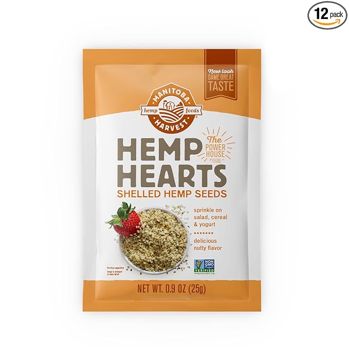 Manitoba Harvest Hemp Seeds, 10g Plant Based Protein and 12g Omega 3 & 6 per Serving, For smoothies, yogurt & salad, Non-GMO, Vegan, Keto, Paleo, Gluten Free, 0.9oz (Pack of 12)