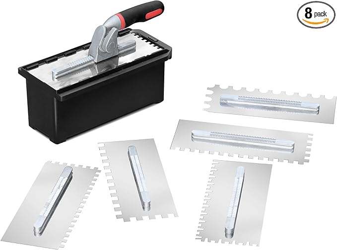 Fishark Switchable Notch Trowel Set，8 Piece Trowel Box Kit, Made of Premium Stainless Steel with Soft Grip Handle, Perfect Tool for Cement, Concrete, Masonry Tile Installation Work