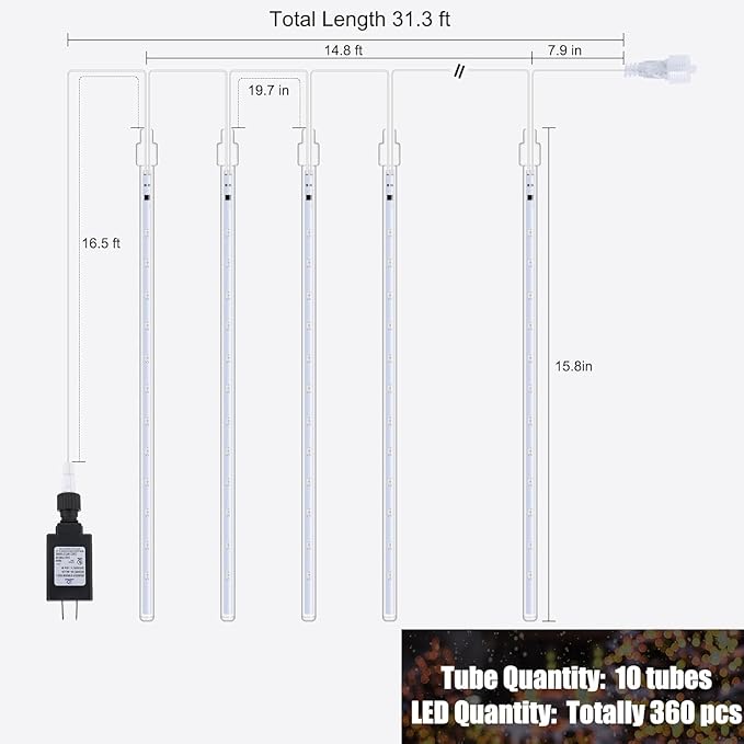 14.8ft Meteor Shower Lights - Waterproof, Connectable - Hanging Falling Rain Light for Tree, Bushes, Christmas(Blue)