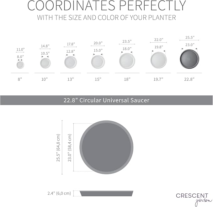 Crescent Garden Universal Round Planter Saucer, Drainage Dish for Pots, Large Plant Dishes Saucer, Outdoor Plant Trays - Old Bronze (23" Inner, 25.5" Outer Diameter)