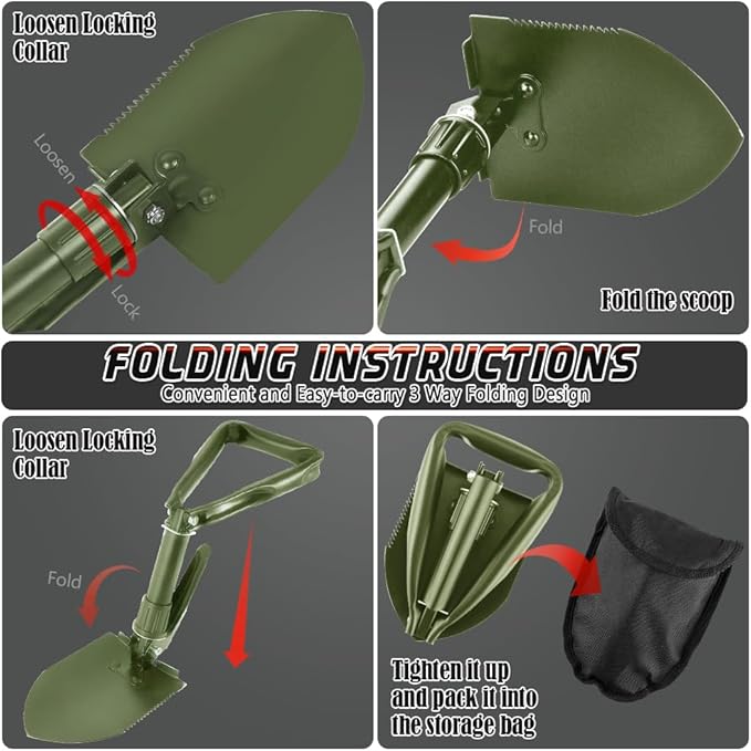 Digging Shovel, 18.5'' Lightweight Camping Shovel Portable High Carbon Steel Folding Mini Trowels for Outdoor Camping Backpacking Hiking Car Emergency Home Garden(Olive)