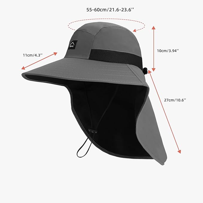 Rosoz Outdoor Sun Hat for Men Women, UPF50+ Protection Safari Cap Wide Brim Mesh Fishing Hat with Neck Flap Beach Garden