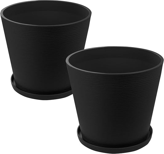 Kozyard 2Packs Round Planter Indoor Outdoor Plant Pots with Tray Collecting Water for Porch, Patio, Backyard Planters Modern Décor for Tall Plants, Flowers