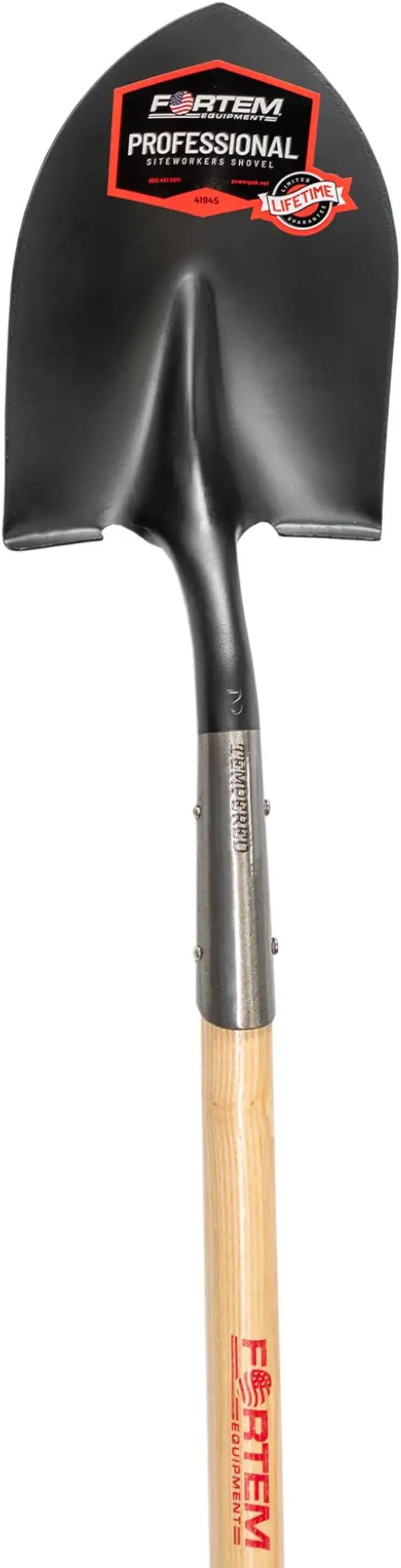 FORTEM Professional Grade Pointed Shovel with 48" Hard Oak Handle