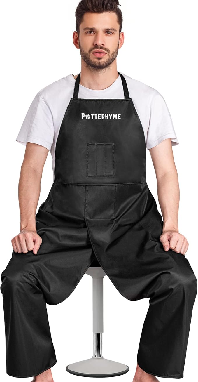 Reusable Full Coverage Waterproof Pottery Apron Split Leg - 100% Lined Polyester Apron For Men & Women - For Ceramic Wheel Throwing, Woodturning, Painting, and Clay or Tattoo Artists
