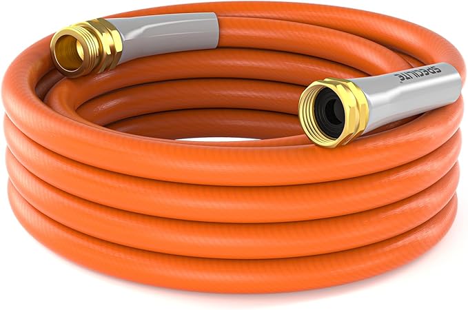 Garden Water Hose 15 ft x 5/8 in, Heavy Duty Leader Pipe Extension, Flexible, Lightweight Kink-less,Hybrid Rubber, with 3/4" Brass Fittings, Orange