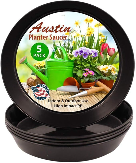 5 Inch (4 Inch Base) Case of 100 Plant Saucer - Black Polypropylene,Heavy Duty Indoor/Outdoor Tray and Drip Pan,Collects Flower Pot Excess Water Made in USA