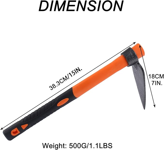 Single Head Sharp Hoe with Heavy Duty Forged Adze and Ergonomic Non-Slip Handle for Loosening Soil, Seeding, Camping Outdoor 39mm/15-Inch