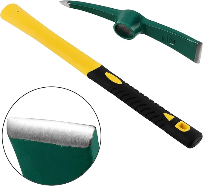 2 PCS 15 Inch Pick Mattock Hoe, Weeding Pick Axe with Fiberglass Long Handle Garden Tool for Digging, Gardening, Camping, Prospecting, Construction Work