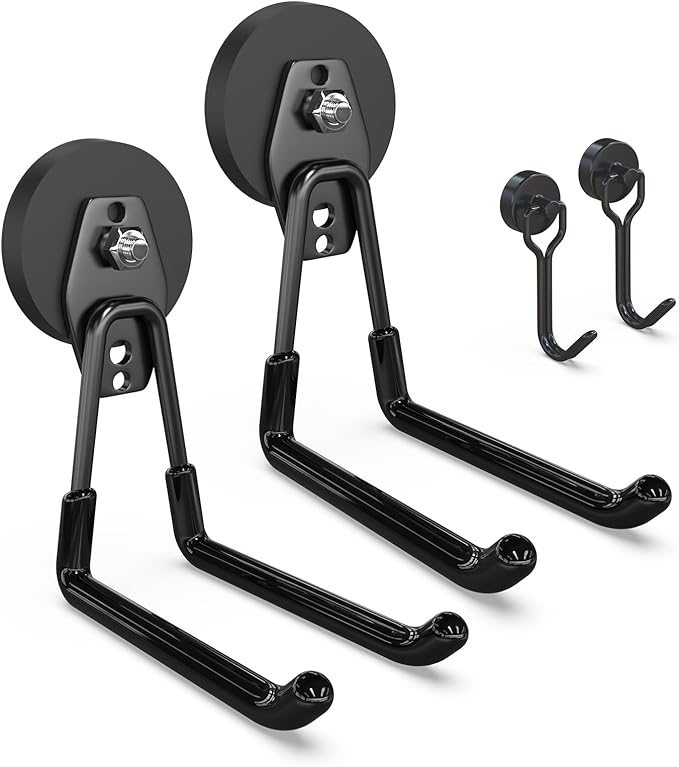 3-H Heavy Duty Magnet Garage Hooks 2 Pack, Extra Large Strong Magnetic Hooks for Hanging Cordless Power Drill, Utility Magnetic Tool Holder for Metal Cabinet, Steel Pegboard, Toolbox, Garage(Black)