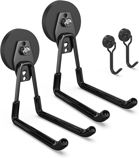3-H Heavy Duty Magnet Garage Hooks 2 Pack, Extra Large Strong Magnetic Hooks for Hanging Cordless Power Drill, Utility Magnetic Tool Holder for Metal Cabinet, Steel Pegboard, Toolbox, Garage(Black)