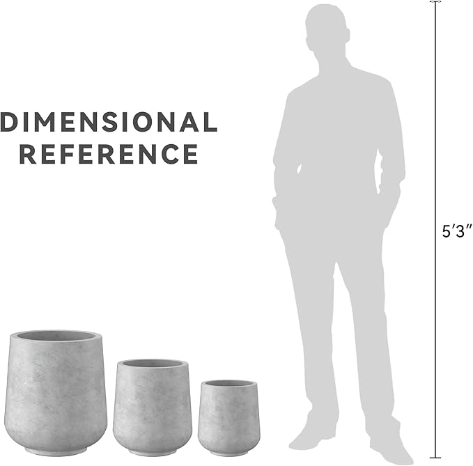 Kante 15.3"+11.6"+8.2" Dia Round Concrete Planter, Large Outdoor Indoor Planter Pots Containers with Drainage Holes and Rubber Plug for Home Garden Patio, Gray Concrete