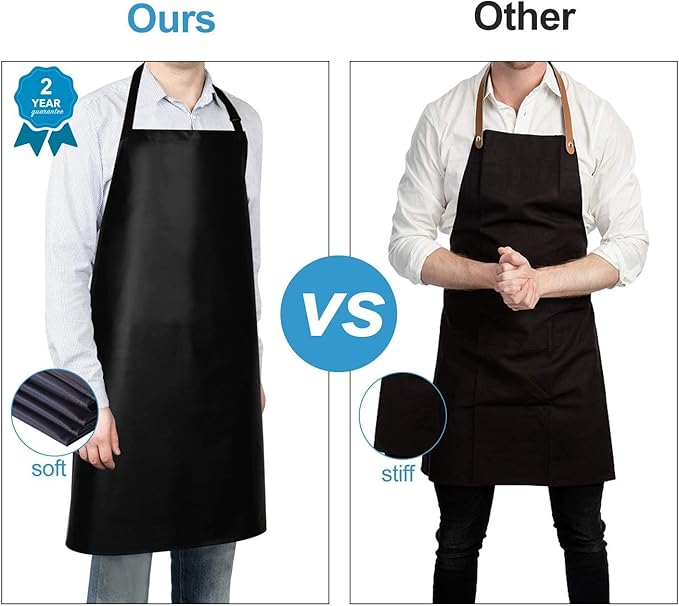 Gotega Waterproof Rubber Vinyl Apron 40 Inch Heavy Duty Chemical Work Apron Durable with Adjustable Bib Apron for Dishwashing Black