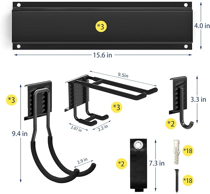 Garage Tool Organizer Wall Mount 13 PCS, Yard Garden Tool Organizer, Adjustable Tool Storage Rack with 8 Heavy Duty Hooks, Max Load 500lbs Garage Organization