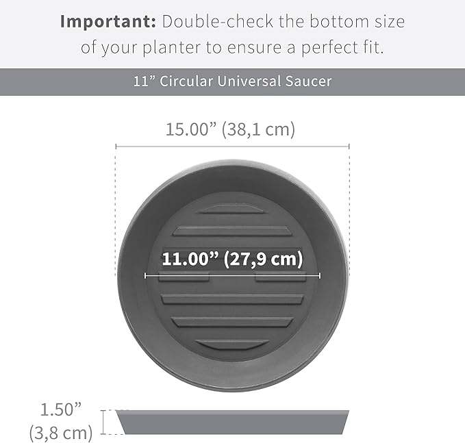 Crescent Garden Universal Round Planter Saucer, Durable Drainage Dish for Plant Pots, Heavy-Duty Plant Dishes Saucer, Indoor & Outdoor Plant Trays - Terracotta-Color (11 inch Inner, 15 inch Outer)
