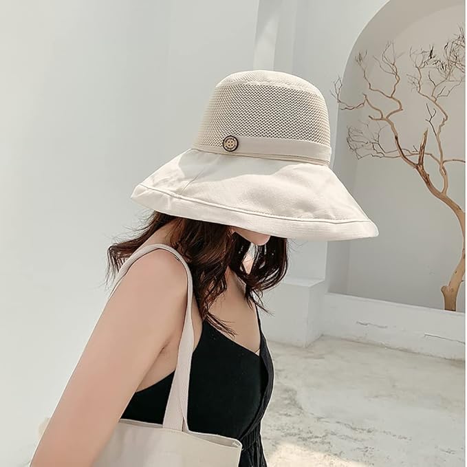 Women Wide Brim Sun Hats Metal Wired Edge Summer UV Protection Beach Fishing Hat for Hiking Garden Travel Chin Strap