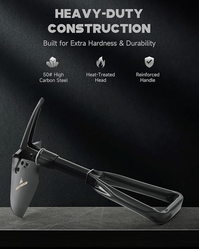 DARTMOOR Mini Folding Shovel High Carbon Steel, Portable Lightweight Outdoor Tactical Survival Foldable Mini Shovel, Entrenching Tool, Camping, Hiking, Digging, Backpacking, Car Emergency