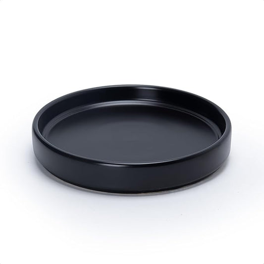 D'vine Dev Modern Round 7.1 Inch Ceramic Plant Pot Saucer, Planter Pot Drainage Tray for Indoor Plants, Matte Black, 97-T-B-3