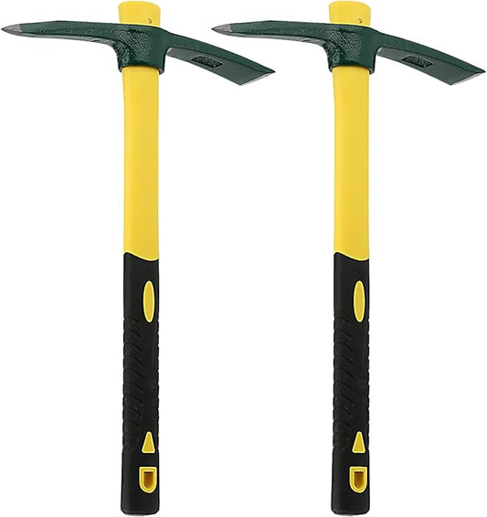 KEILEOHO 2 PCS 15 Inches Pick Mattock Hoe, Forged Weeding Garden Pick Axe with Fiberglass Handle, Weeding Mattock Hoe for Gardening, Loosening Soil, Camping