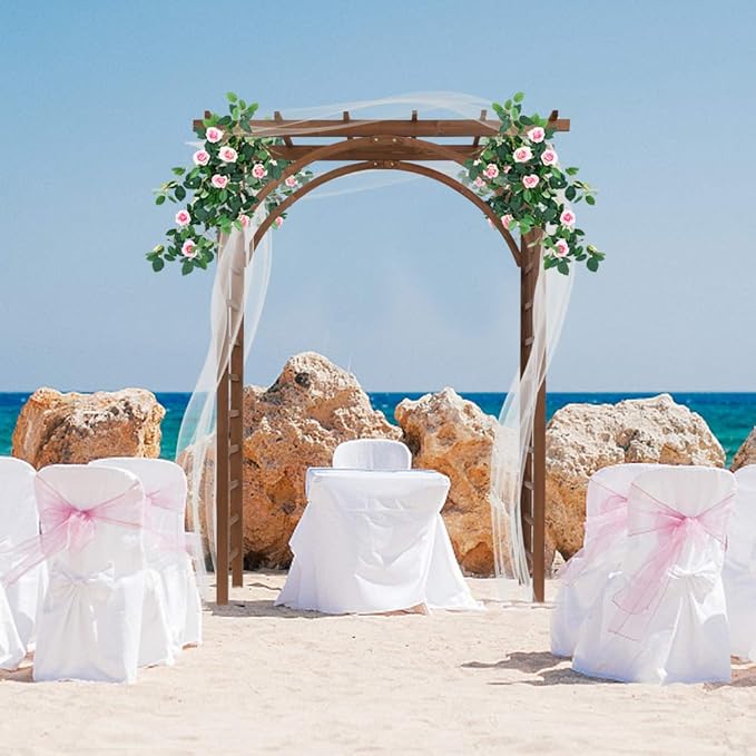 VINGLI 85in Wooden Arbor Garden Arch, Wedding Arch for Ceremony, Wood Trellis for Plant Climbing, Christmas Decor Pergola for Garden Backyard, Lawn (Brown)