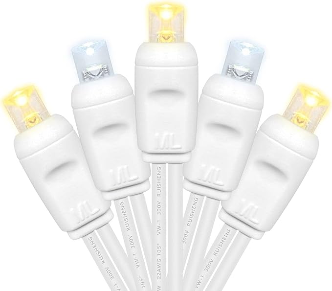 5MM Christmas Lights Warm White and Cool White LED String Lights, 50 LEDs 120V UL, 17FT White Wire Christmas Lights for Indoor & Outdoor Use, Holiday Party Decorations,Trees, Light Displays