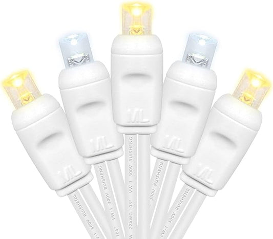 5MM Christmas Lights Warm White and Cool White LED String Lights, 50 LEDs 120V UL, 17FT White Wire Christmas Lights for Indoor & Outdoor Use, Holiday Party Decorations,Trees, Light Displays