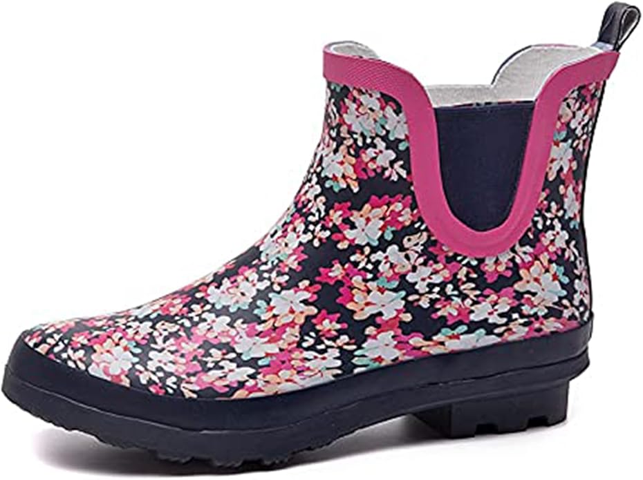 SWIFTFROG Rain Boots for Women - Waterproof Ankle Garden Shoes Anti-Slipping Floral Printed Rainboots for Ladies Stylish Light Ankle Rain Shoes, Women's Rain Footwear