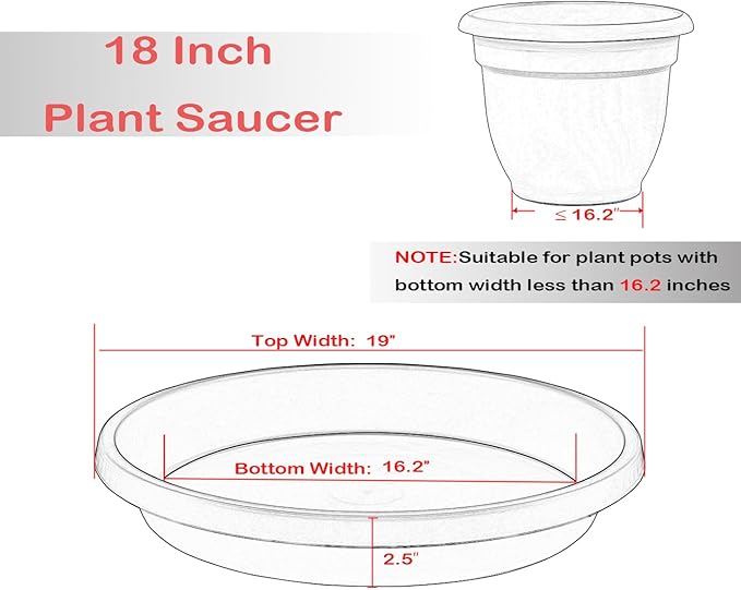 4 Pack Large Plant Saucer 18 Inch, Extra-Large Deep Plastic Plant Trays for Pots, Plant Water Catcher Tray for Plants, Flower Pot Saucers, Plant Saucers for Indoors Outdoor