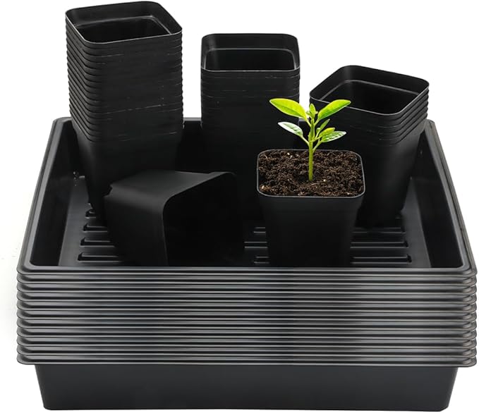 4 inch (10CM) Square Nursery Pots 120pcs, Sturdy Seedlings Trays 10 Pcs, Seeds Starter Germination Tray, Microgreening Planter Nursery Propagation 10 Sets