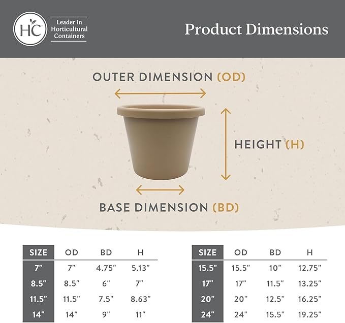 The HC Companies Classic Round Plastic Plant Pot w/Rolled Rim - Lightweight & UV Resistant Flower Pot for Herbs & More - Outdoor & Indoor Plant Pots w/Drainage (15.5 inch Sandstone, Pack of 2)