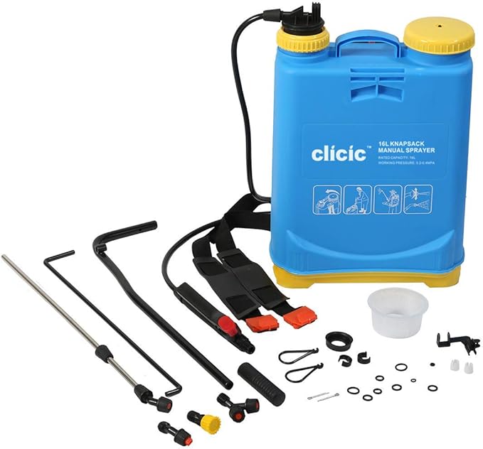CLICIC Backpack Sprayer 4 Gallon (16L) - Knapsack Manual Hand Pump Sprayer for Garden Lawn Yard Farm
