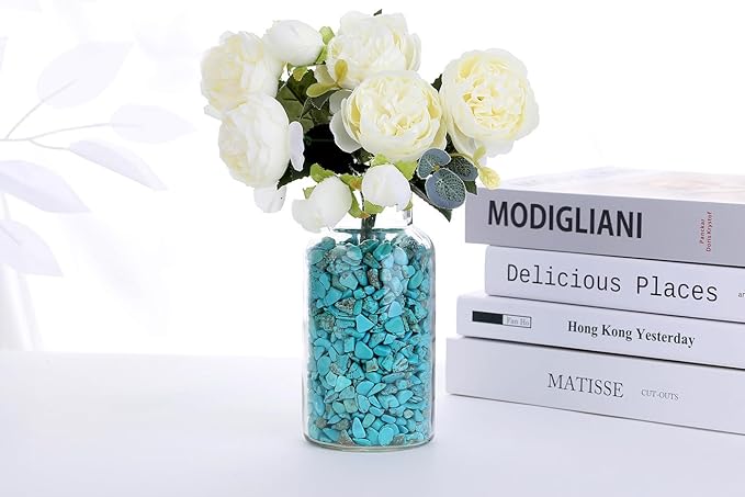 QINJIEJIE Turquoise Crystals Chips Natural Stone Gravel Bulk Crushed Rocks Pieces Polished Quartz Stone 0.55Lbs Decorative Fish Tank Pebbles Vase Filler Irregular Shaped Tumbled Gemstone for Home