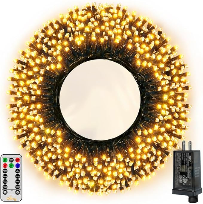 Ollny Christmas Lights, 500LED 164FT Long Christmas Tree Lights with 8 Modes Remote Timer IP44 Waterproof, Outdoor Christmas Lights for Tree House Yard Outside Xmas Decorations Warm White
