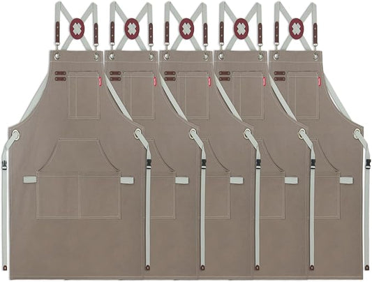 5 Pack Kitchen Apron, Work Apron, Canvas, Multiple Pockets, Gardening, Painting, BBQ, Artist, Carpenter, Sizes M to XXL, Dark Gray