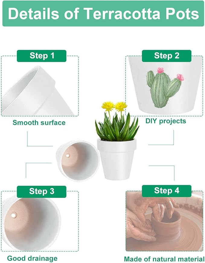 vensovo 3 Inch White Terra Cotta & Terracotta Pots with Drainage - 20 Pack Clay Flowerpots, Succulent Nursery Planter Great for Plants, Crafts, Wedding Favor