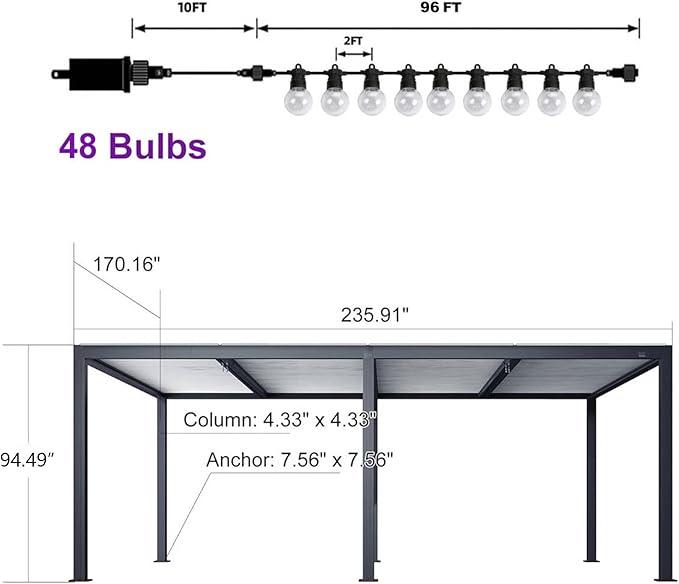 PURPLE LEAF Louvered Pergola 14' x 20' Outdoor Aluminum Pergola with Hidden Drainage System and Adjustable Roof Patio Hardtop Oversized Pergolas with String Lights for Large Patio Poolside Fire Pit